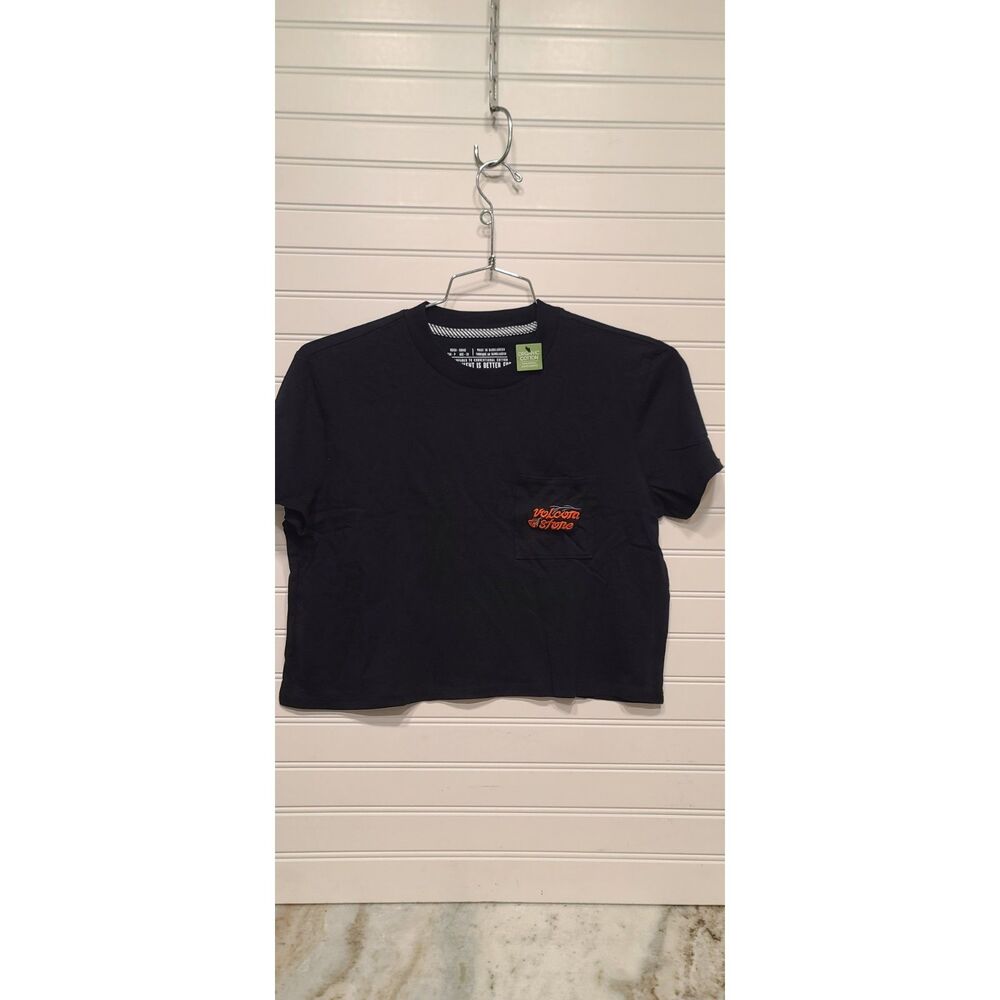Volcom Womens Short Sleeve T-Shirt Pocket Black Crop Trop Size S NWT